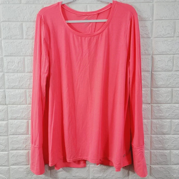 GapFit Women's Back Wrap Crew Neck Tee Shirt Long Sleeve Coral Size XL - Picture 1 of 5